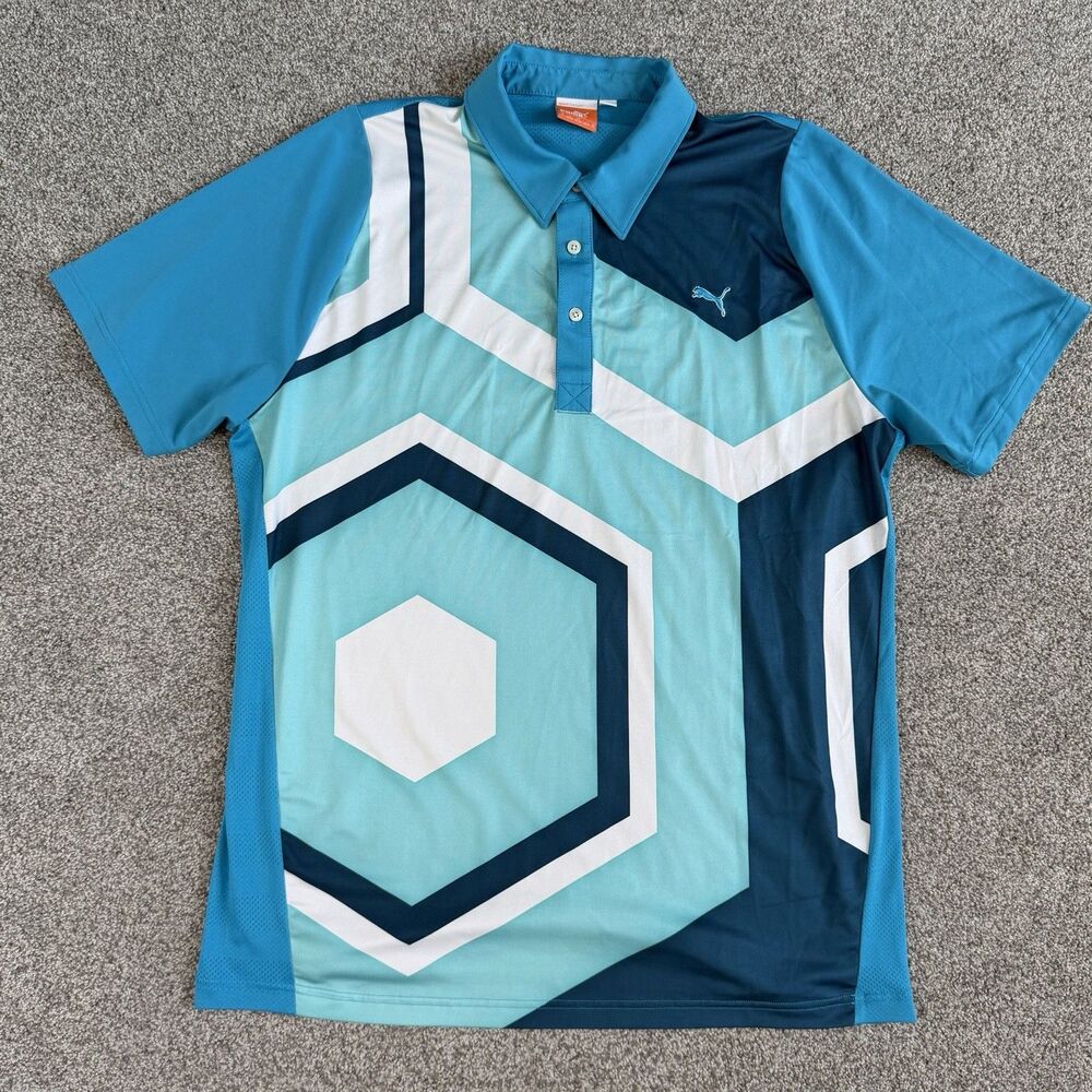 PUMA Golf Mens Polo Shirt Performance Colorful Blue Print Size Large